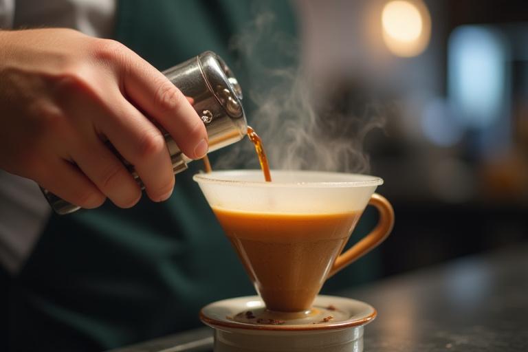 Barista préparant un café filtre avec précision.