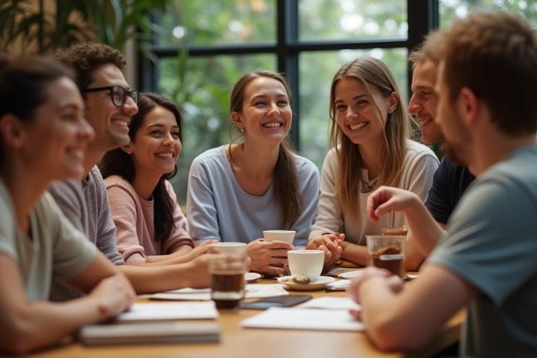 Un groupe de personnes participant à un atelier café dans une ambiance conviviale.