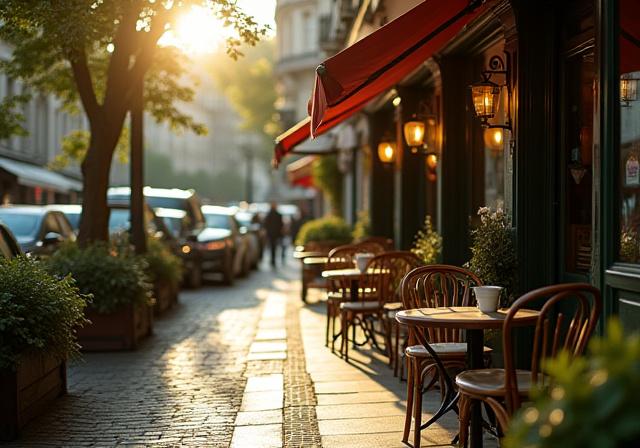 Quelques tables sur la petite terrasse ensoleillée